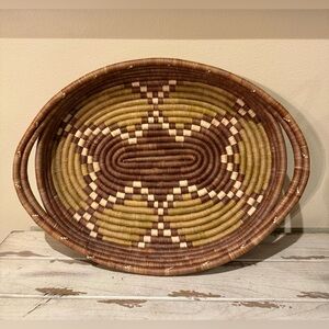 Vintage Hand Coiled Basket Tray - Brown & Olive